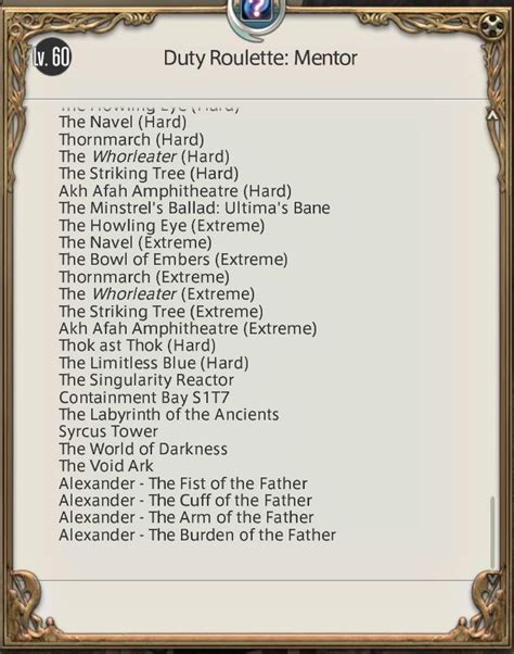 mentor roulette duty list.